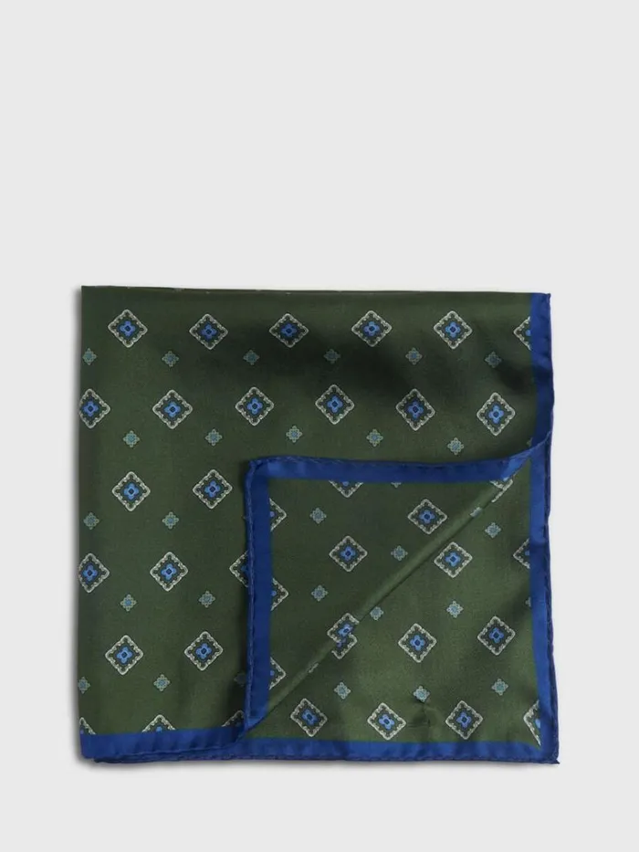 Pocket Squares Mens Paul Stuart Silk Medallion Print Pocket Square Olive