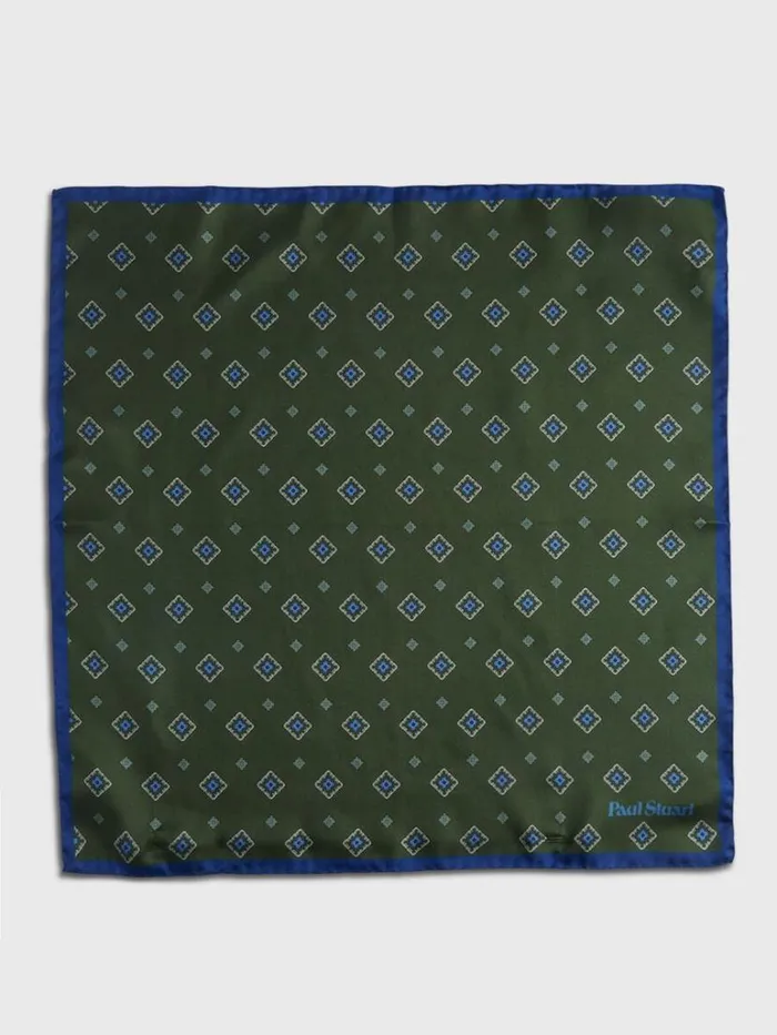 Pocket Squares Mens Paul Stuart Silk Medallion Print Pocket Square Olive