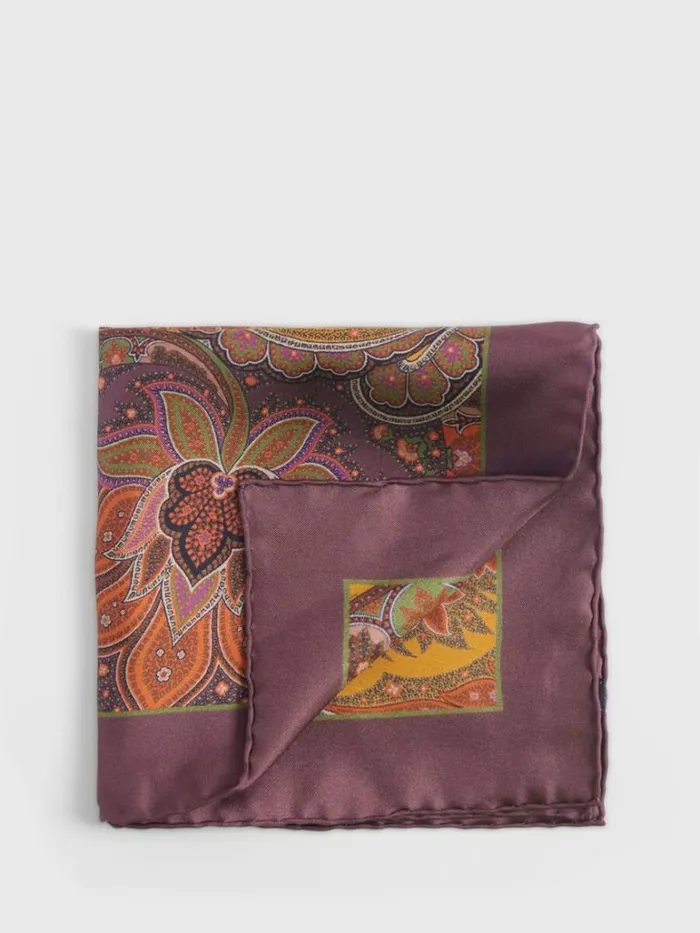 Pocket Squares Mens Paul Stuart Silk Paisley Pocket Square Brown