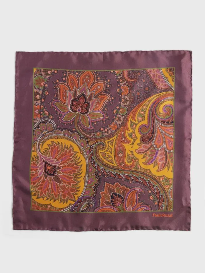 Pocket Squares Mens Paul Stuart Silk Paisley Pocket Square Brown