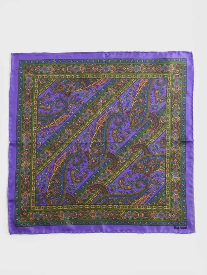 Pocket Squares Mens Paul Stuart Silk Paisley Pocket Square Burgundy