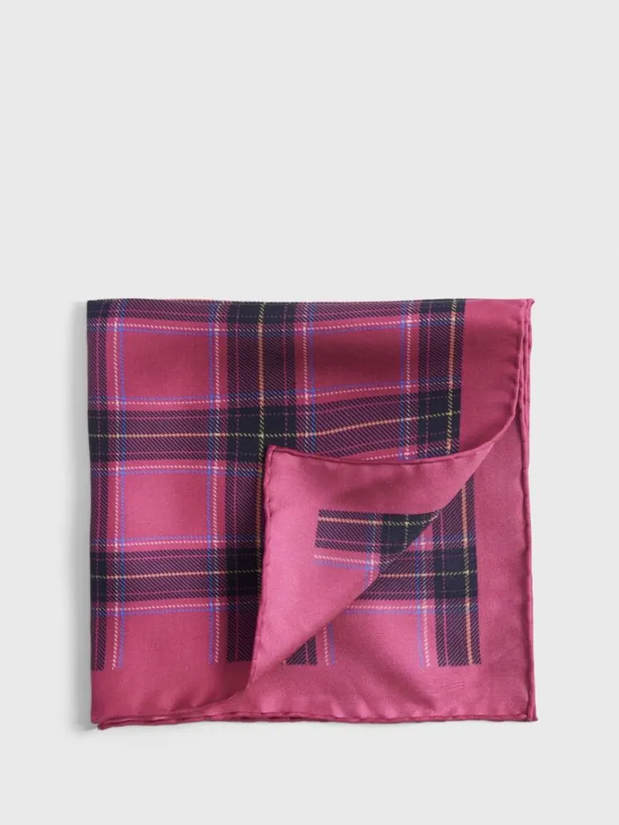 Pocket Squares Mens Paul Stuart Silk Plaid Print Pocket Square Berry