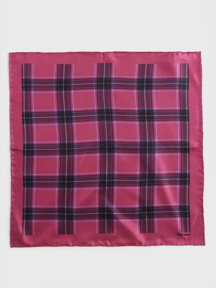 Pocket Squares Mens Paul Stuart Silk Plaid Print Pocket Square Berry