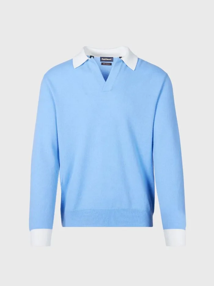 Polos and TShirts Mens Paul Stuart Cashmere Open Collar Polo Light Blue