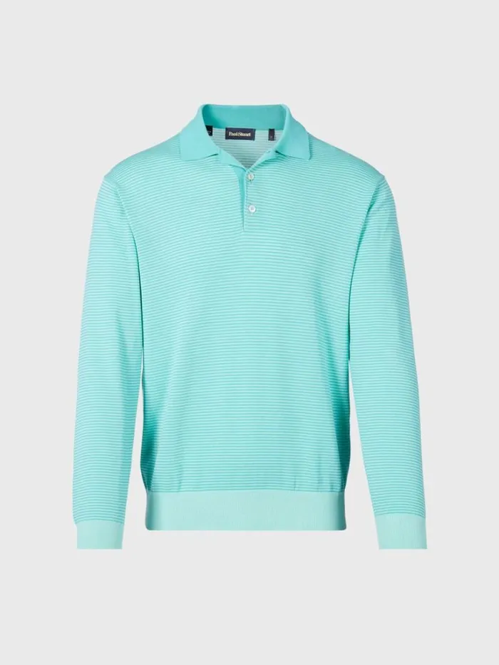Polos and TShirts Mens Paul Stuart Cotton Stripe Long Sleeve Polo Navy
