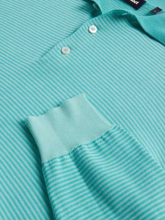 Polos and TShirts Mens Paul Stuart Cotton Stripe Long Sleeve Polo Navy