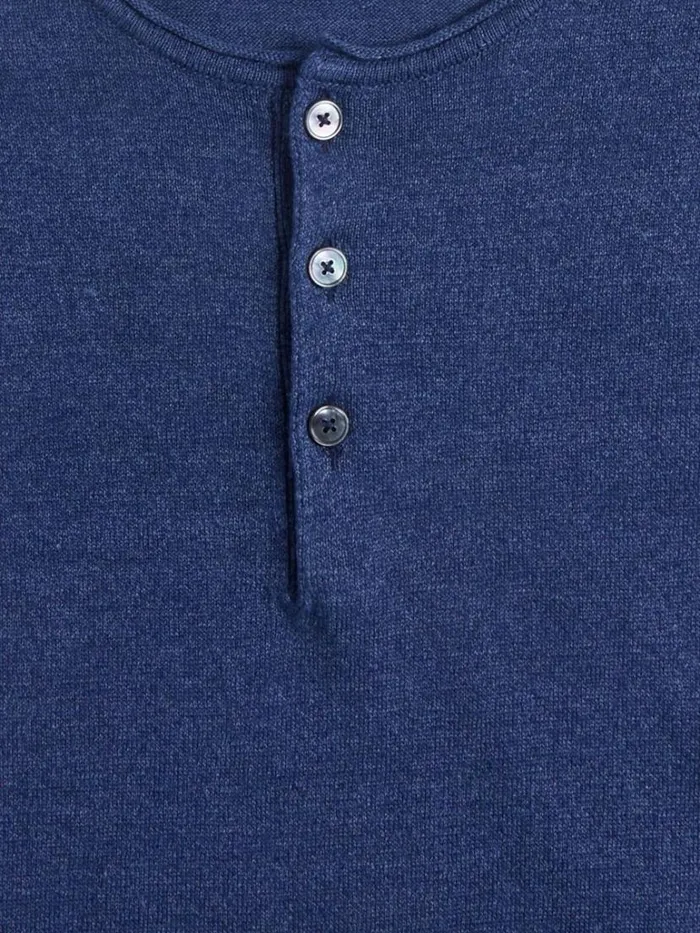 Polos and TShirts Mens Paul Stuart Linen and Cotton Henley Shirt Denim Blue