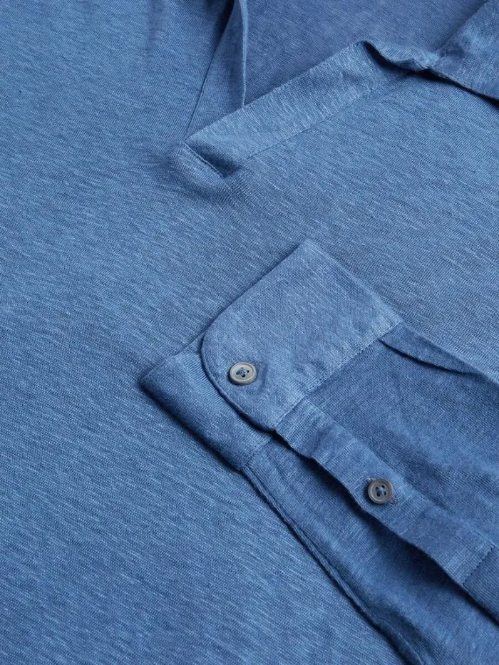 Polos and TShirts Mens Paul Stuart Linen Johnny Collar Long Sleeve Pullover Navy