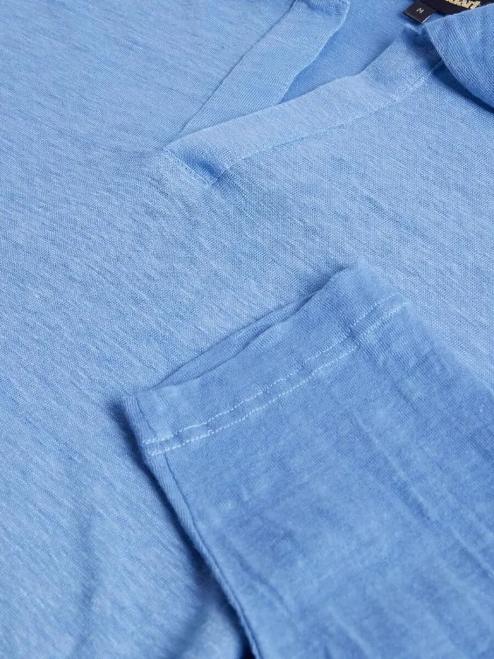 Polos and TShirts Mens Paul Stuart Long Sleeve Linen Polo Light Blue