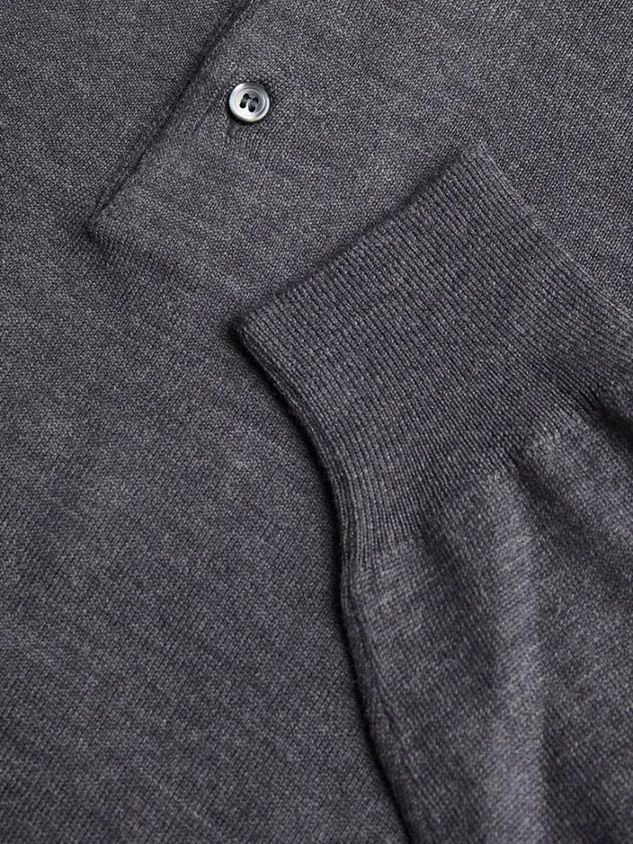 Polos and TShirts Mens Paul Stuart Long Sleeve Merino Wool Polo Shirt Black