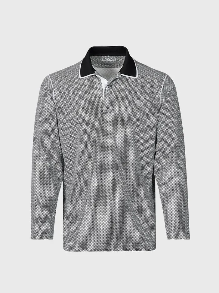 Polos and TShirts Mens Paul Stuart Long Sleeve Parquet Pattern Golf Polo Black Polos and TShirts Mens Paul Stuart Long Sleeve Parquet Pattern Golf Polo Black