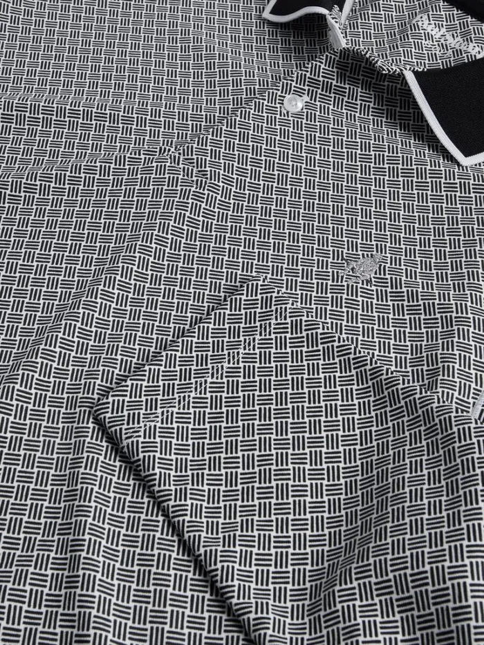 Polos and TShirts Mens Paul Stuart Long Sleeve Parquet Pattern Golf Polo Black