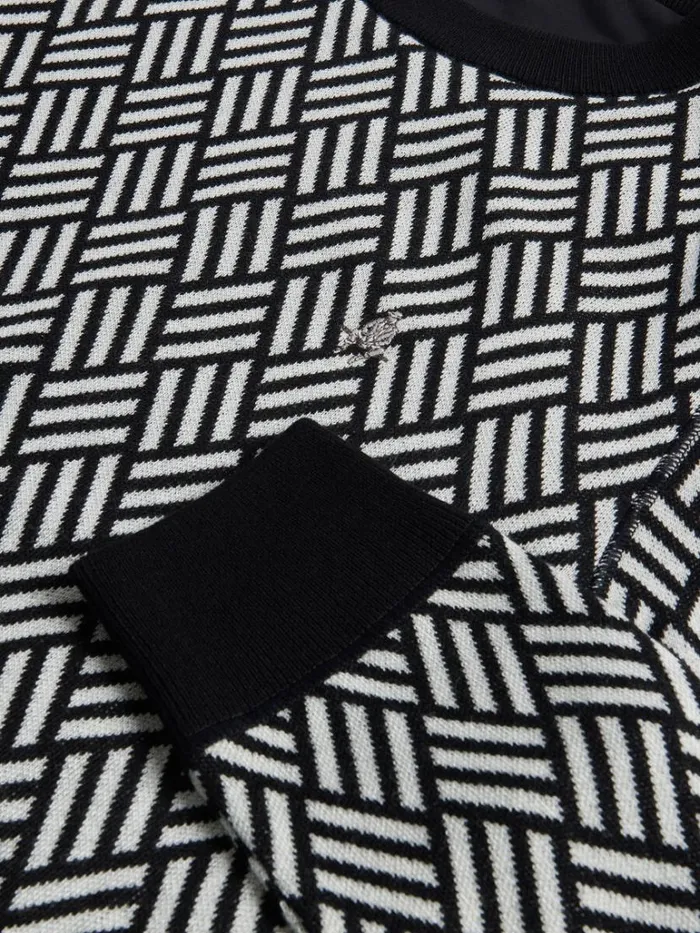 Polos and TShirts Mens Paul Stuart Parquet Pattern JacquardCrewneck Black