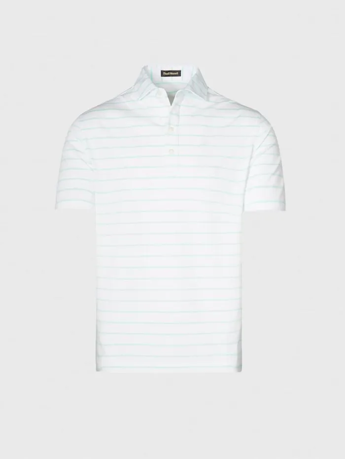 Polos and TShirts Mens Paul Stuart Pencil Stripe On White Ground Performance Polo Medium Blue Polos and TShirts Mens Paul Stuart Pencil Stripe On White Ground Performance Polo Medium Blue