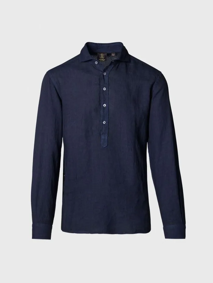 Polos and TShirts Mens Paul Stuart Washed Linen Pullover Shirt Navy
