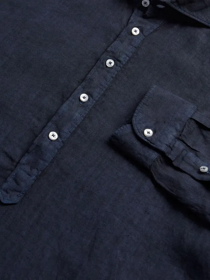 Polos and TShirts Mens Paul Stuart Washed Linen Pullover Shirt Navy
