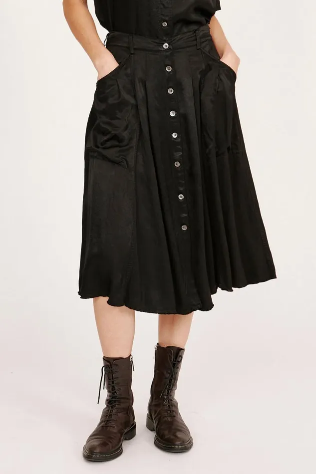 Raquel Allegra Bottoms Women Pebble Satin Black Franklin Skirt