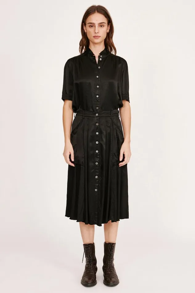 Raquel Allegra Bottoms Women Pebble Satin Black Franklin Skirt