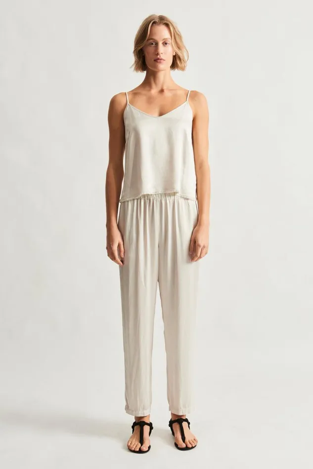 Raquel Allegra Bottoms Women Pebble Satin Dirty White Fez Pant