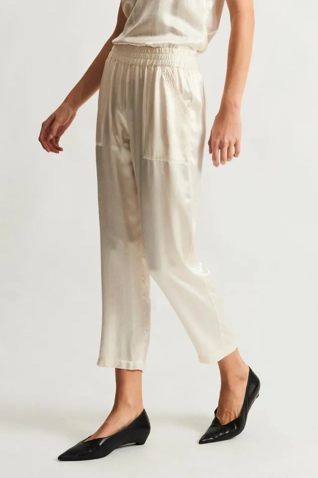 Raquel Allegra Bottoms Women Pebble Satin Ivory Trapunto Pant
