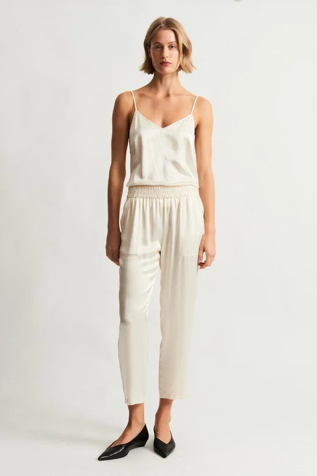 Raquel Allegra Bottoms Women Pebble Satin Ivory Trapunto Pant