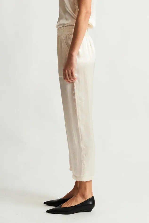 Raquel Allegra Bottoms Women Pebble Satin Ivory Trapunto Pant