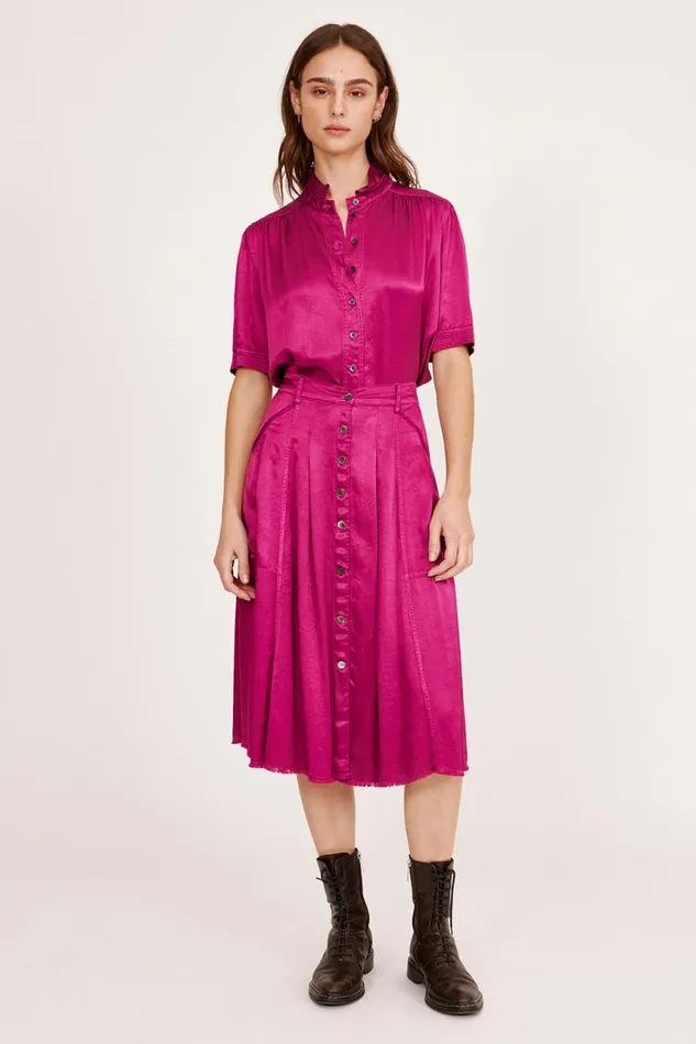 Raquel Allegra Bottoms Women Pebble Satin Magenta Franklin Skirt