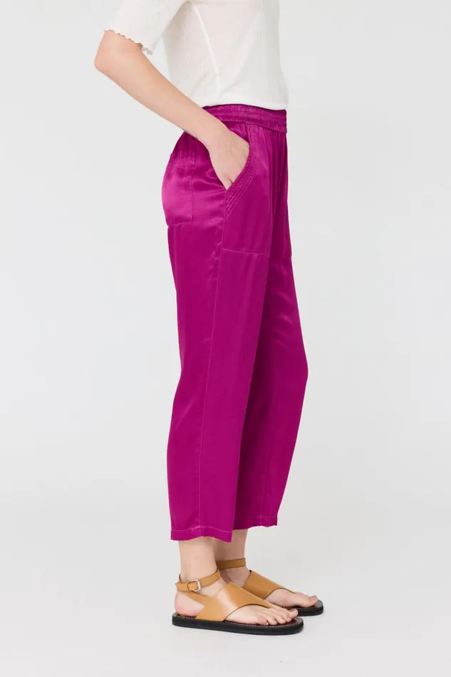 Raquel Allegra Bottoms Women Pebble Satin Magenta Trapunto Pant
