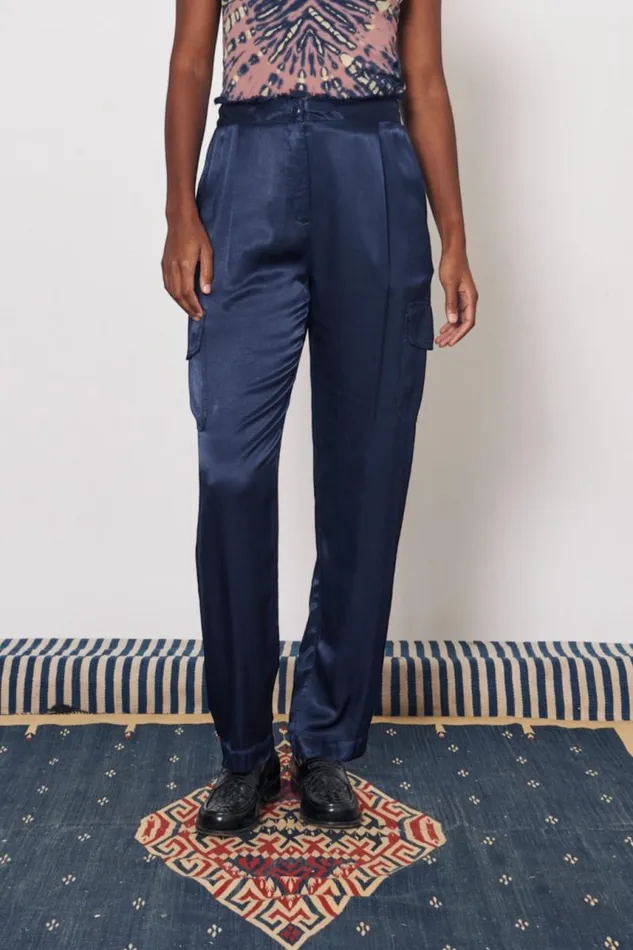Raquel Allegra Bottoms Women Pebble Satin Midnight Carly Pant