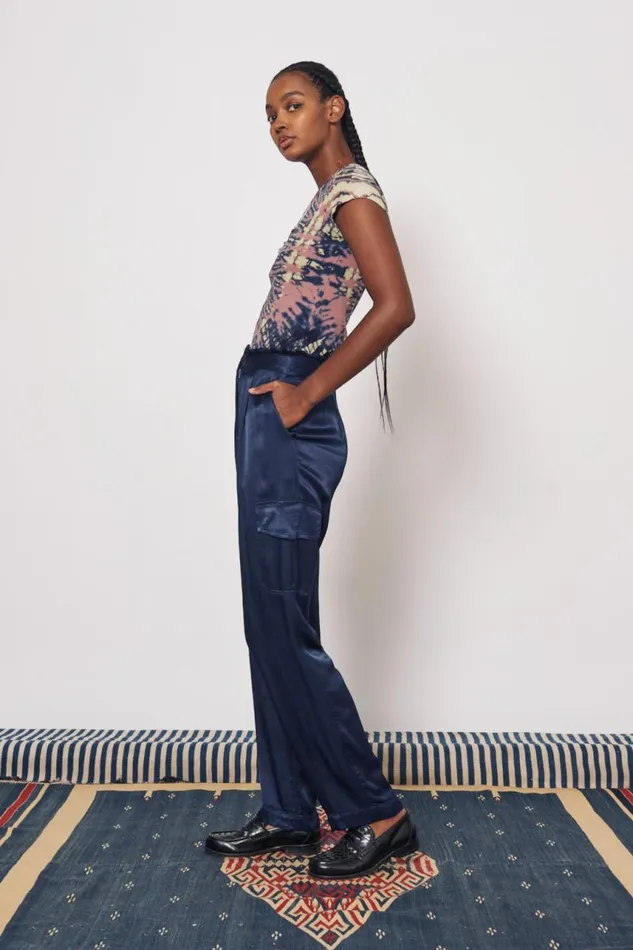 Raquel Allegra Bottoms Women Pebble Satin Midnight Carly Pant
