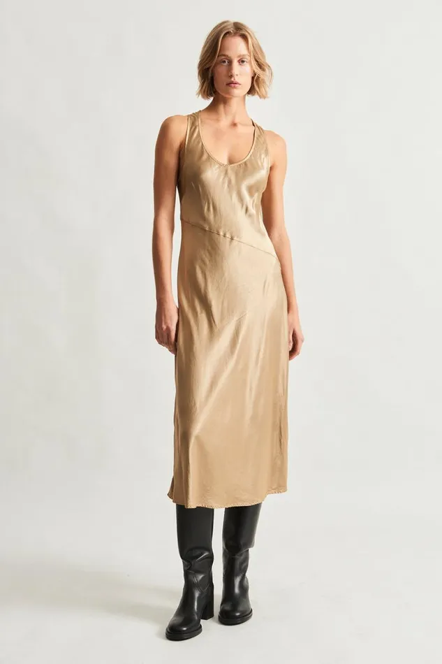 Raquel Allegra Bottoms Women Pebble Satin Sand Valentina Midi Dress