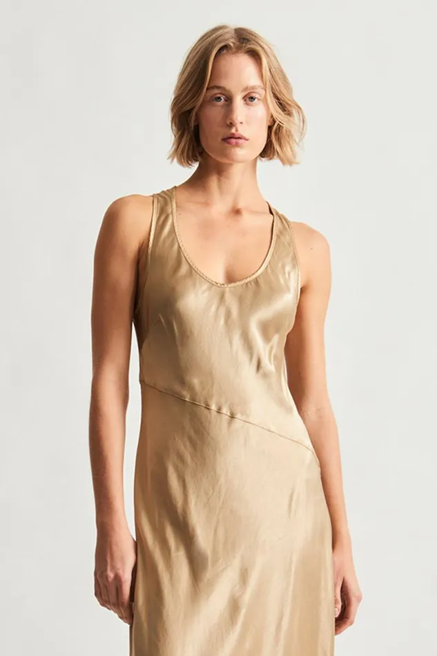 Raquel Allegra Bottoms Women Pebble Satin Sand Valentina Midi Dress