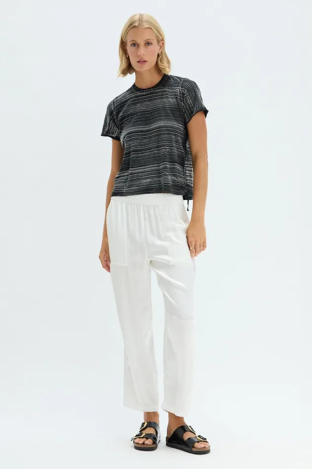 Raquel Allegra Bottoms Women Pebble Satin Washed White Trapunto Pant