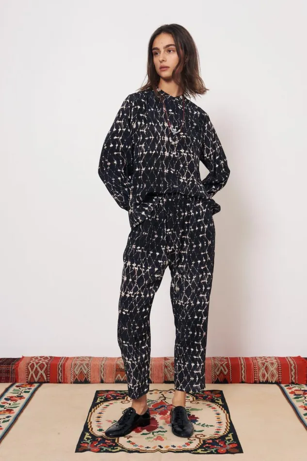 Raquel Allegra Bottoms Women Silk Georgette Diamond Charcoal Fez Pant