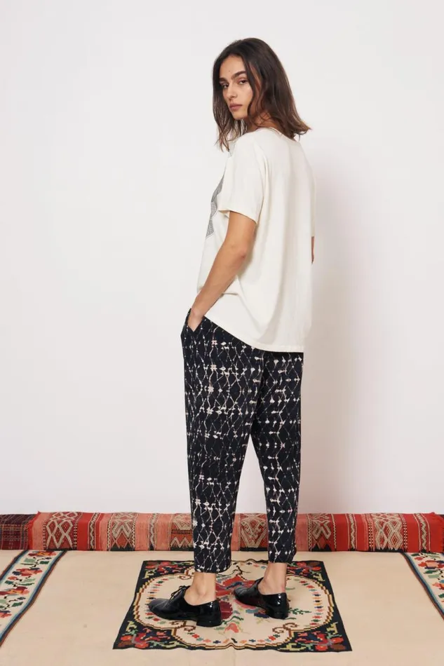Raquel Allegra Bottoms Women Silk Georgette Diamond Charcoal Fez Pant