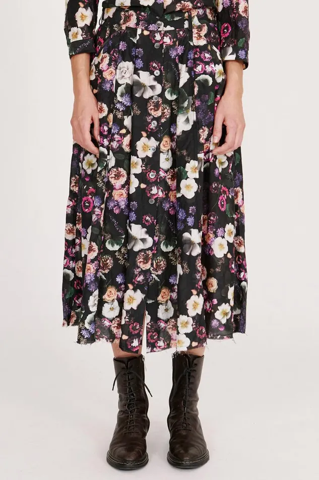 Raquel Allegra Bottoms Women Silk Voile Black Floral Franklin Skirt