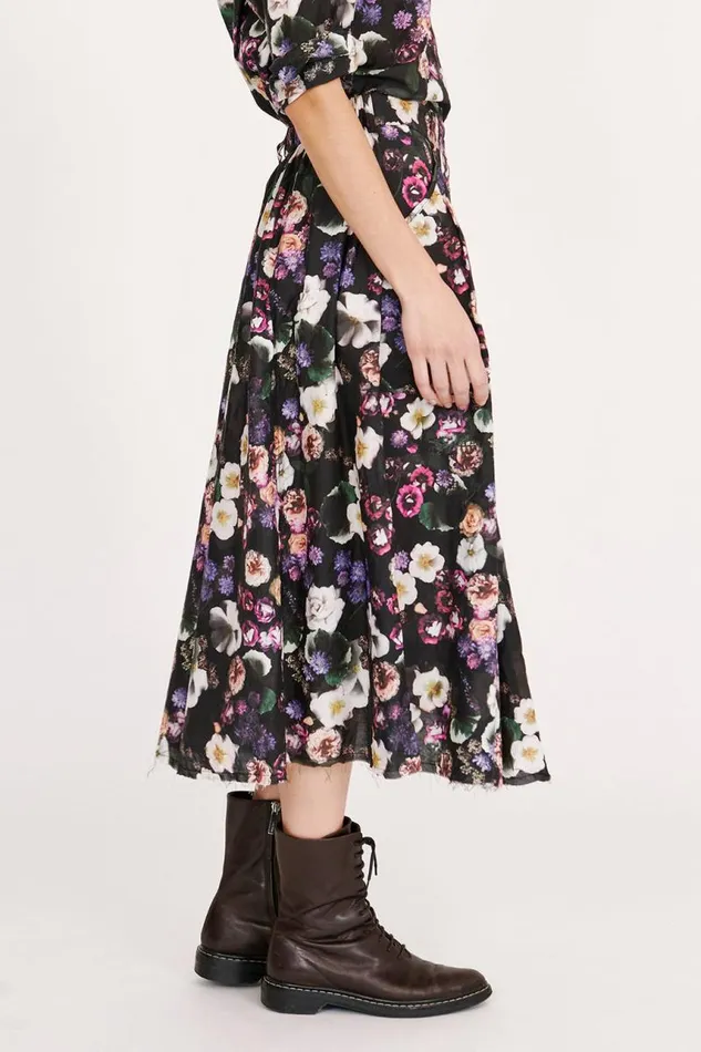 Raquel Allegra Bottoms Women Silk Voile Black Floral Franklin Skirt