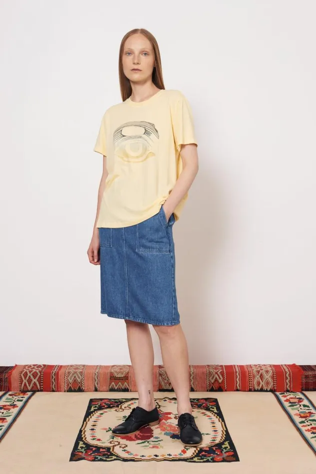 Raquel Allegra Bottoms Women Stone Wash Shona Midi Skirt