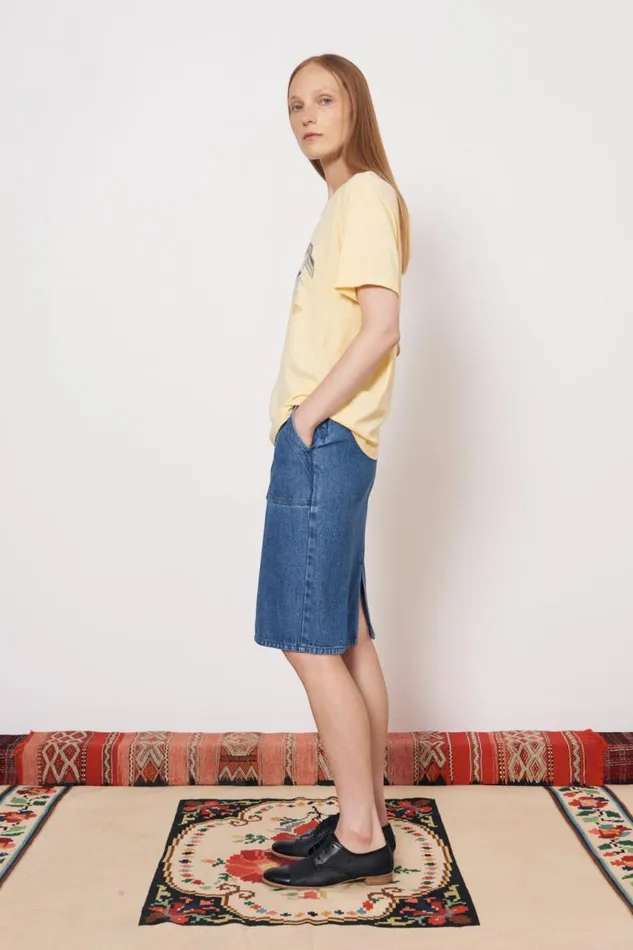Raquel Allegra Bottoms Women Stone Wash Shona Midi Skirt