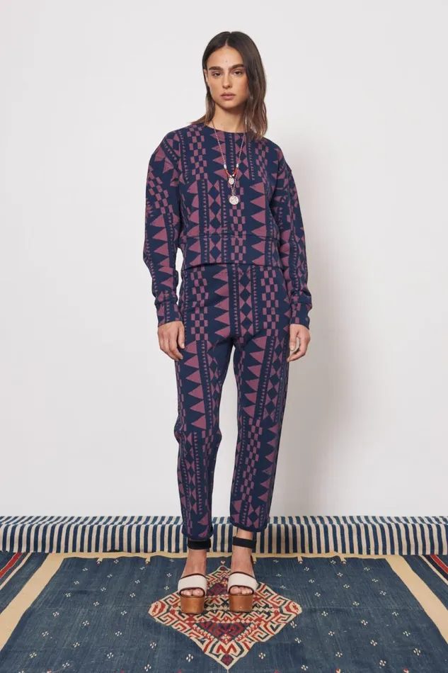 Raquel Allegra Bottoms Women Tribal Geo Midnight and Jasper Cape Sweatpant