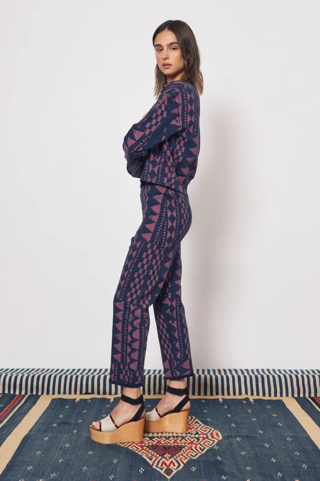 Raquel Allegra Bottoms Women Tribal Geo Midnight and Jasper Cape Sweatpant