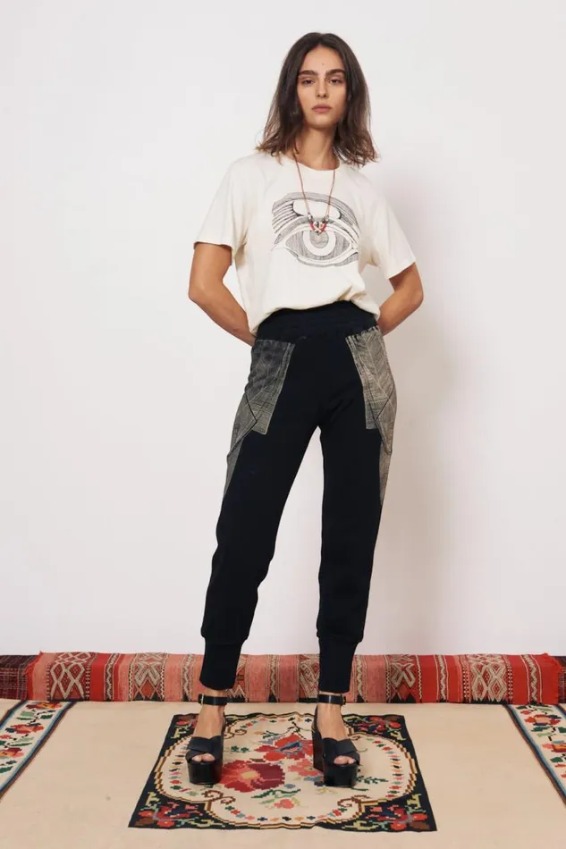 Raquel Allegra Bottoms Women Vintage Fleece Black Kongo Pant