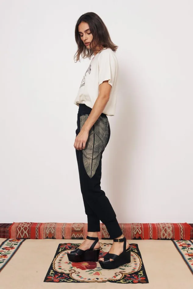 Raquel Allegra Bottoms Women Vintage Fleece Black Kongo Pant