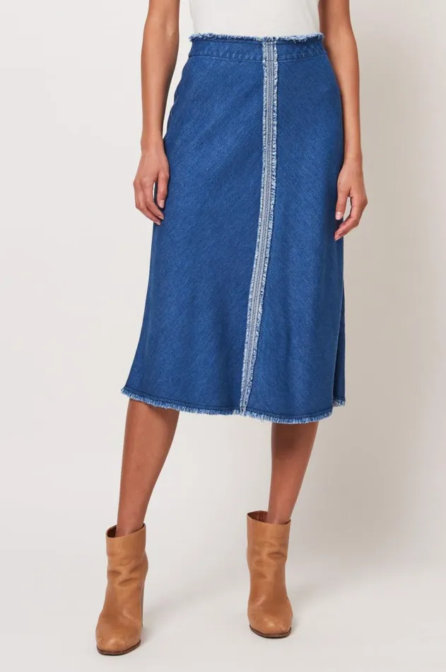 Raquel Allegra Bottoms Women Washed Indigo Aurora Skirt