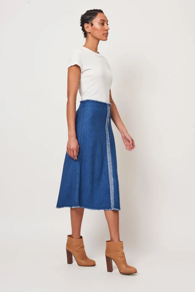 Raquel Allegra Bottoms Women Washed Indigo Aurora Skirt