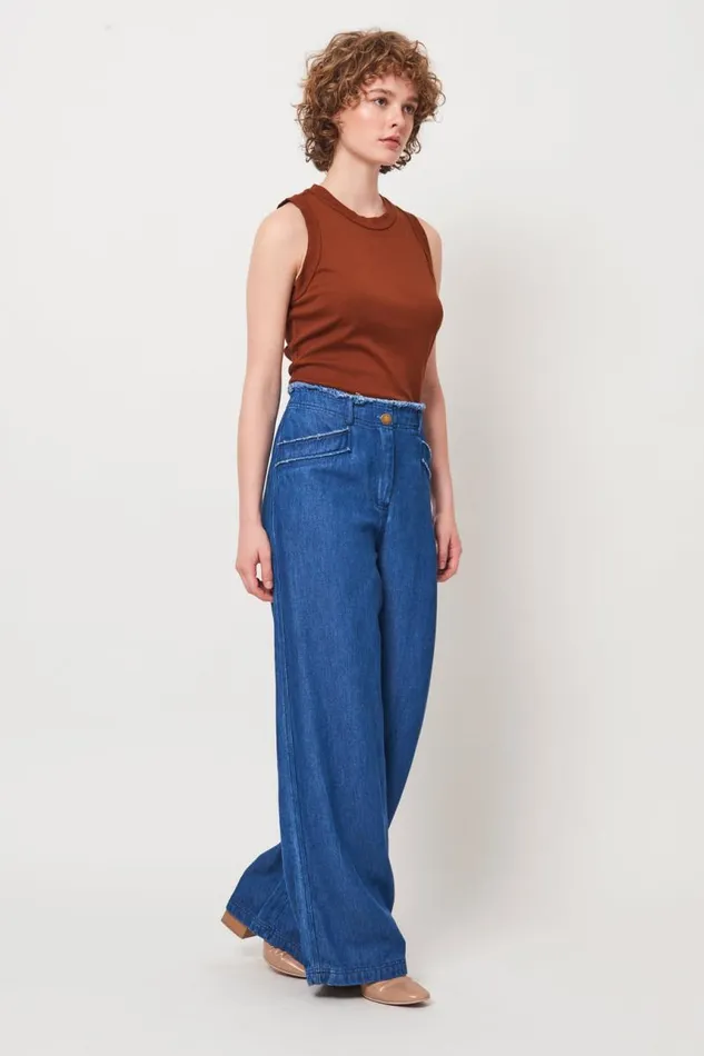 Raquel Allegra Bottoms Women Washed Indigo Lynn Pant