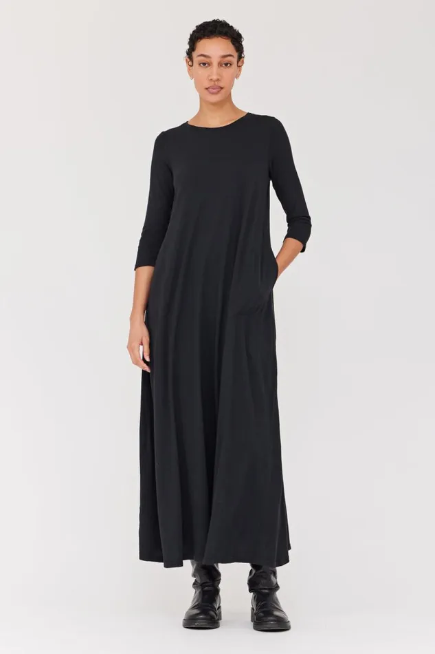 Raquel Allegra Dresses Women Black Classic Jersey Drama Maxi Dress