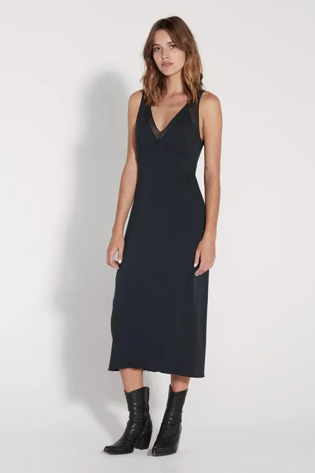 Raquel Allegra Dresses Women Black Cotton Mesh Poppy Dress