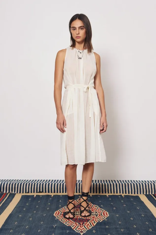 Raquel Allegra Dresses Women Gauze Dirty White Zambia Tank Dress
