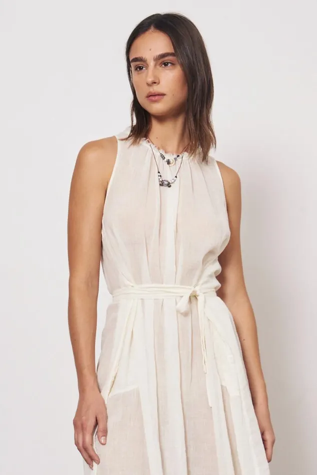Raquel Allegra Dresses Women Gauze Dirty White Zambia Tank Dress